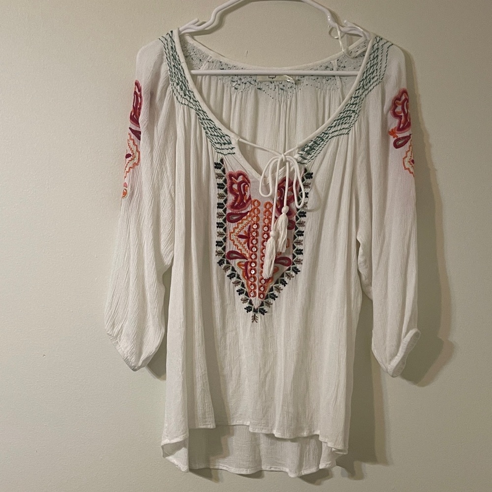 hagel Bohemian Embroidered Blouse in White and Red